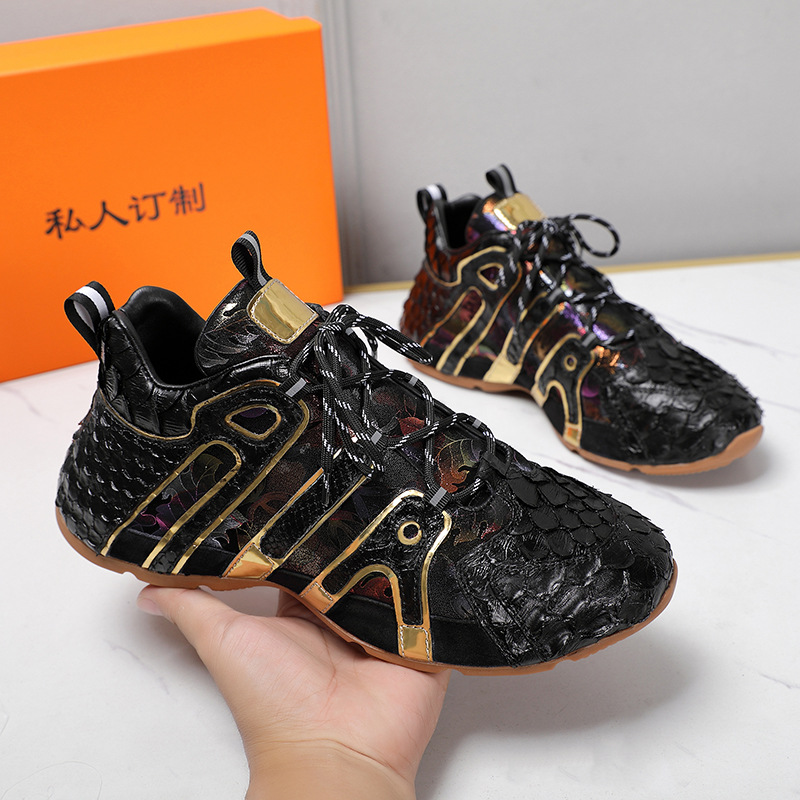 蛇皮男鞋2023新款运动休闲鞋内增高ins潮流炫酷老爹鞋百搭真皮鞋