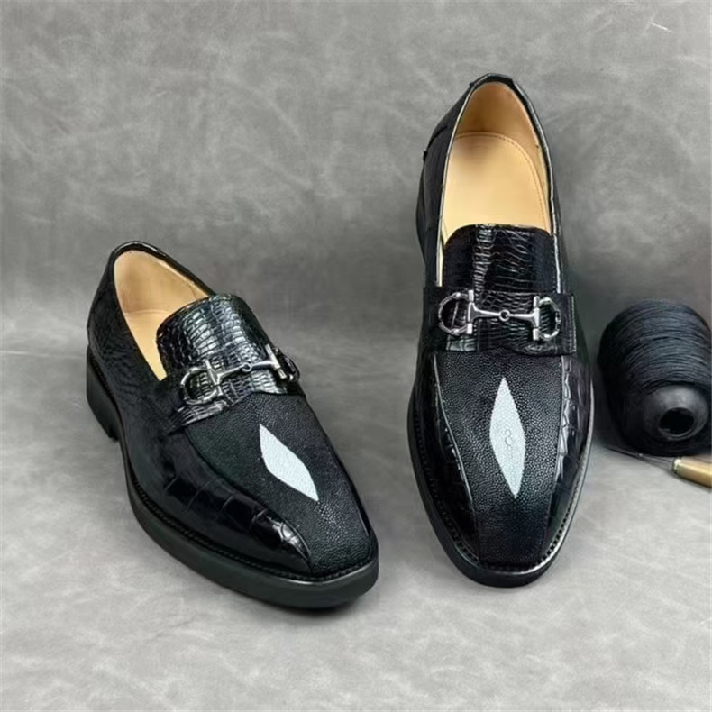 珍珠鱼皮男鞋休闲百搭套脚鞋英伦风2023年新款男士乐福鞋真皮鞋