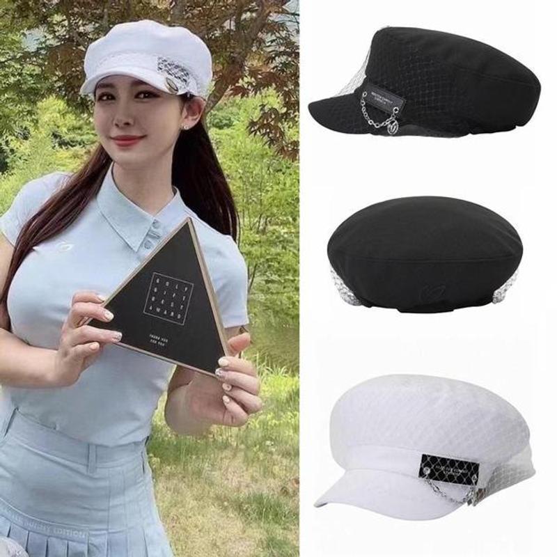 外贸韩国原单高尔夫球帽女遮阳松紧配饰golf防晒复古俏皮帽气质帽