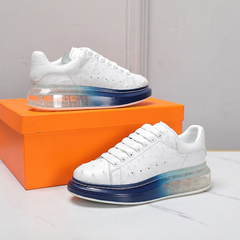 百搭厚底小白鞋2023年春夏新款鸵鸟皮真皮麦昆鞋情侣款休闲板鞋